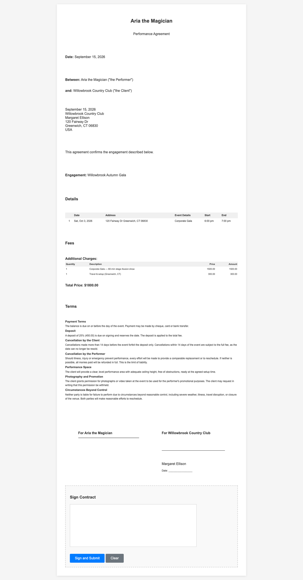 The client portal where a customer reviews and signs the contract
