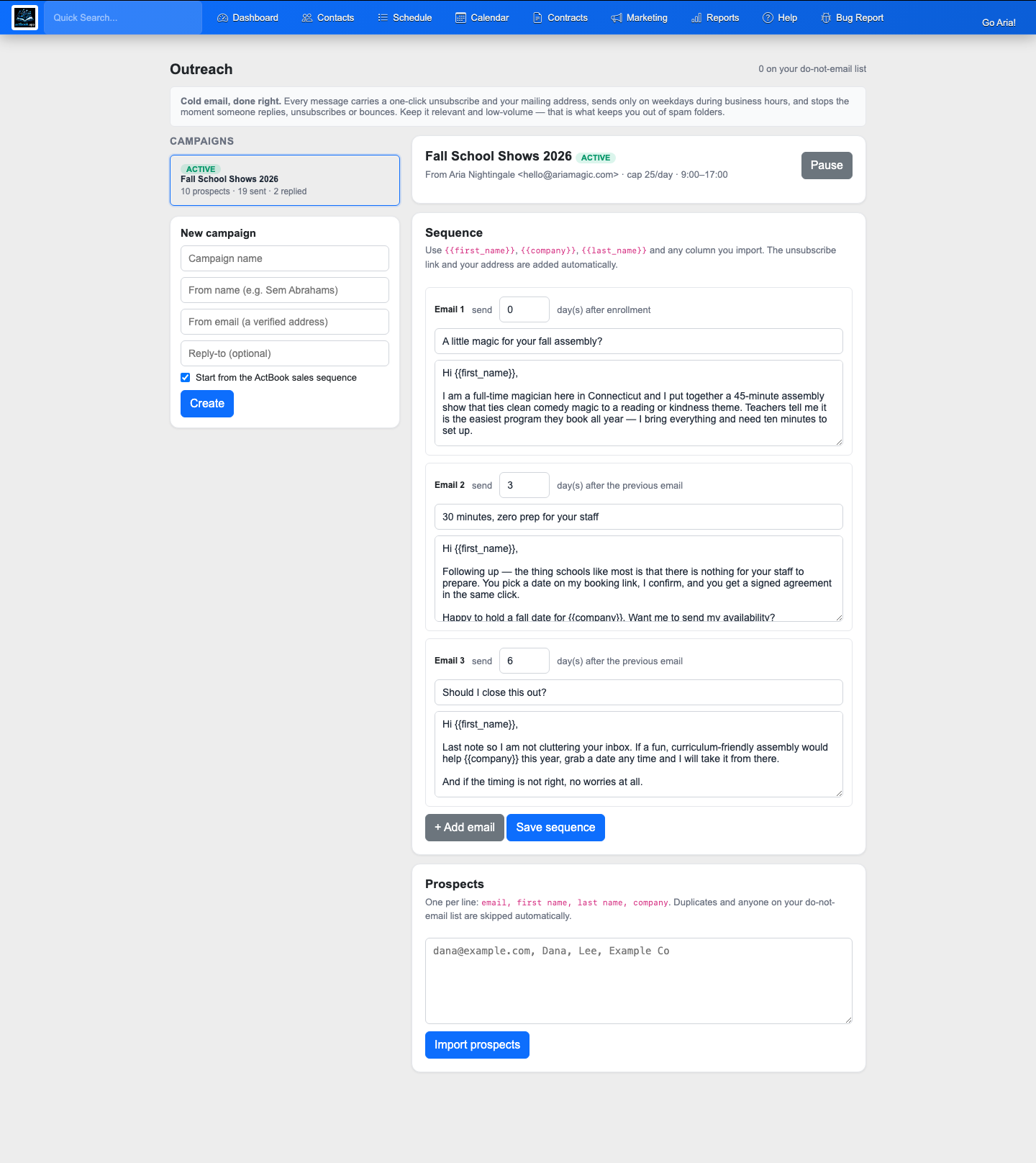 An email drip campaign with a multi-step follow-up sequence